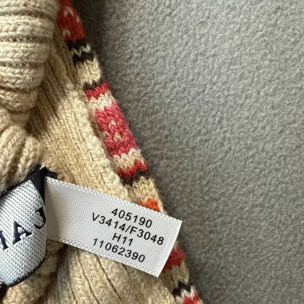 Lands End‎ Scarf Womens Beige Multi Fair Isle Buttons Double Sided 72